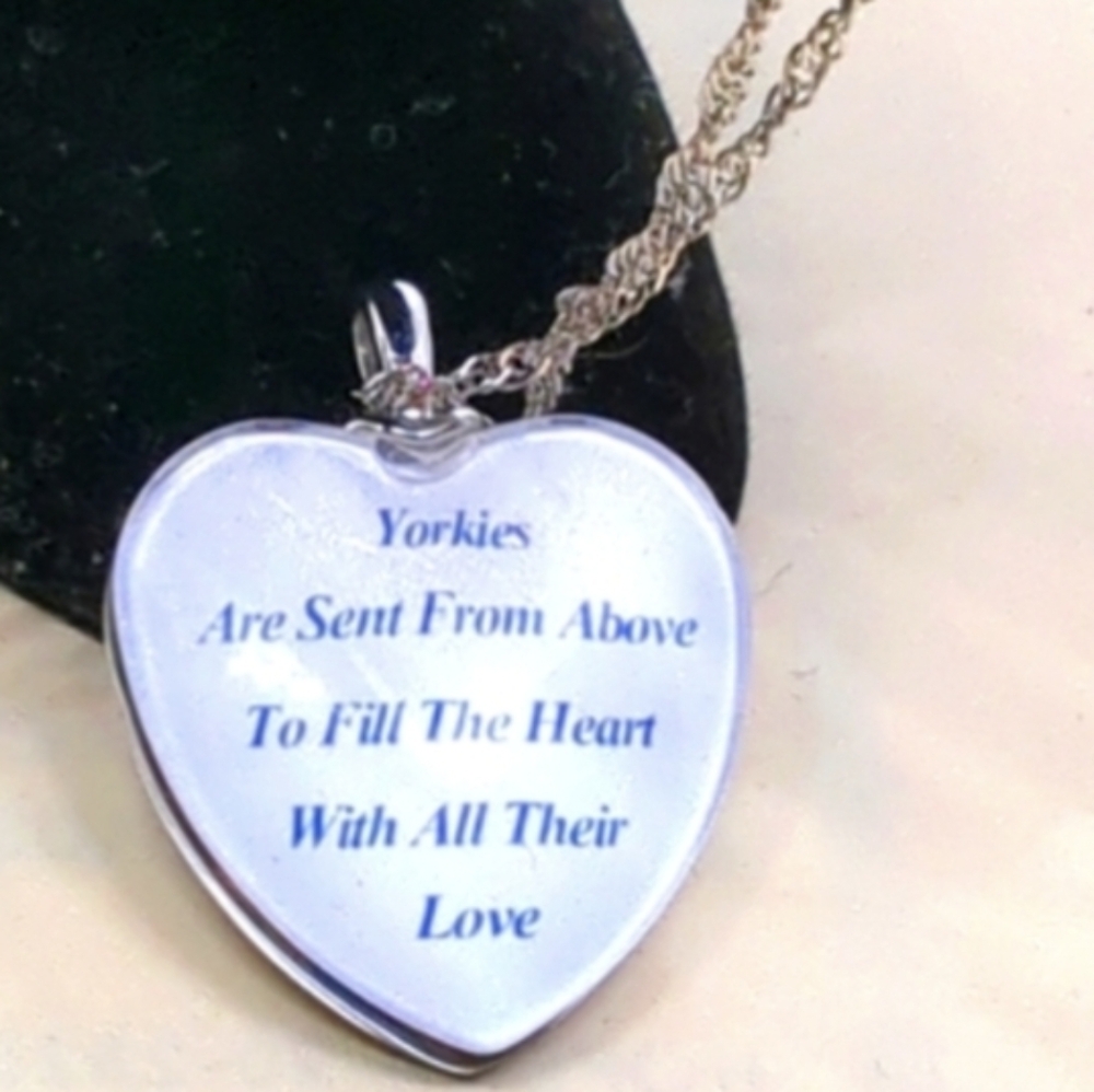 🐈YORKIES Heart Pendant  Necklace On Chain & Poem On Back NWT